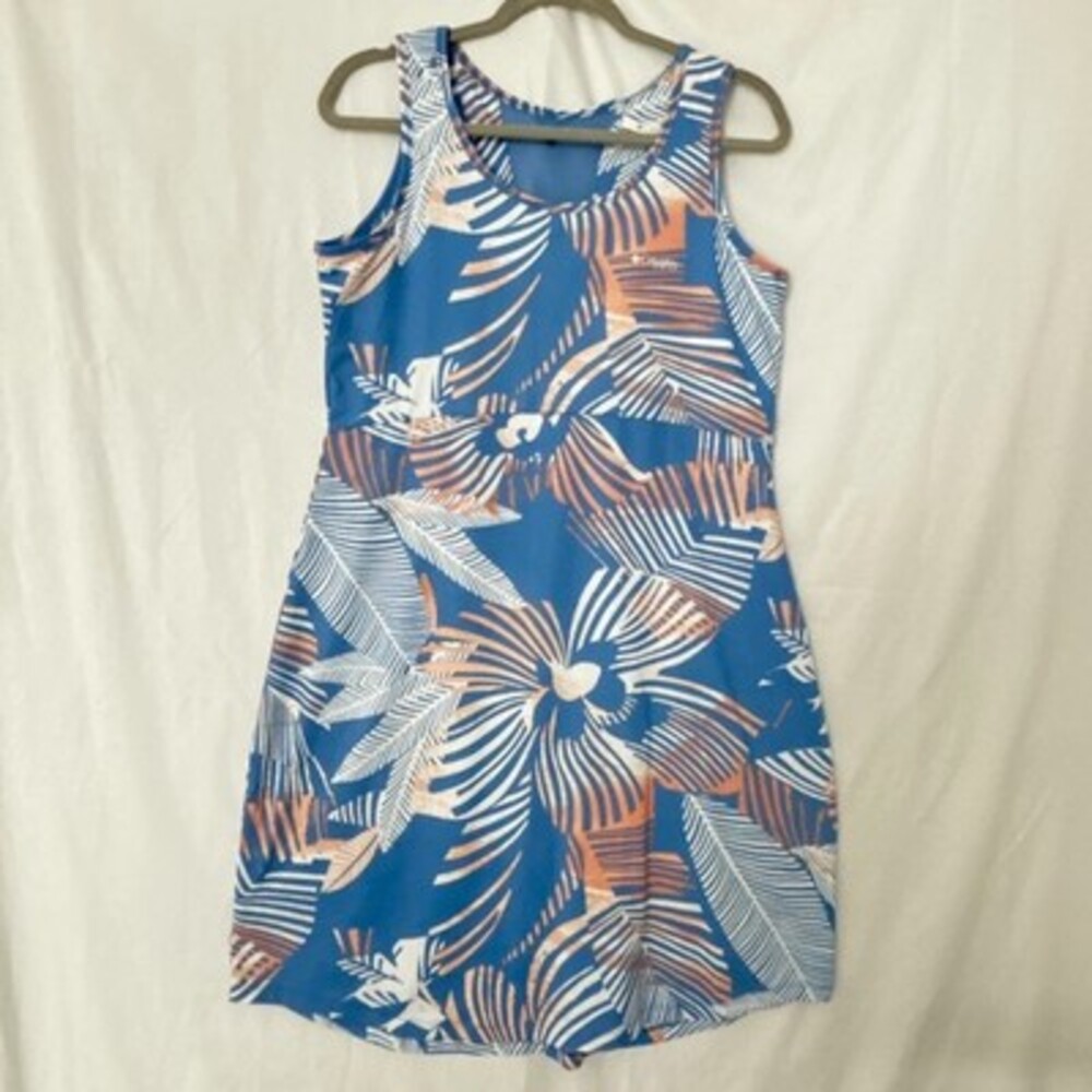 Columbia PFG floral sleeveless dress womens L blue orange performance stretch